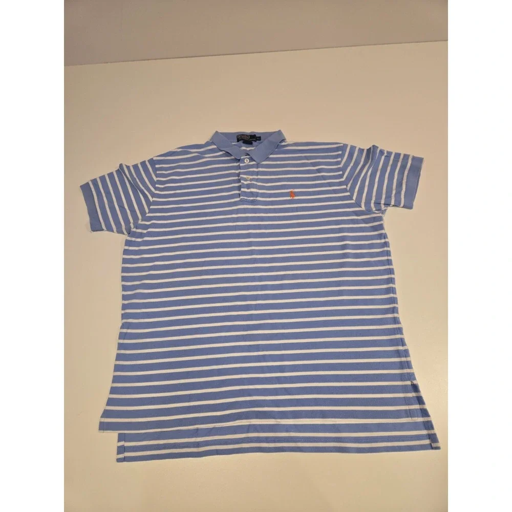 VTG POLO RALPH LAUREN POLO SHIRT STRIPED Mens XL Blue White Red Pony s/s